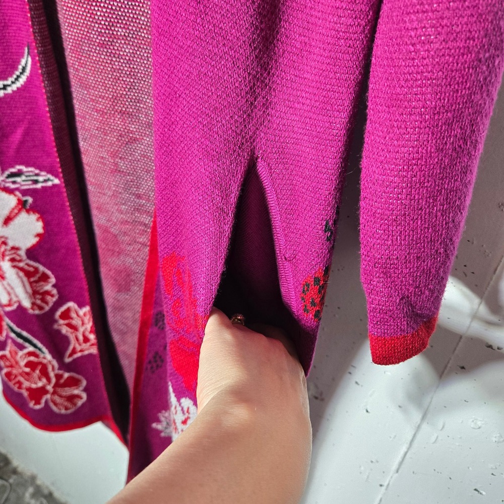 Badgley Mischka Wool Floral Jacquard Long Duster Cardigan Sweater Small Artsy - Picture 3 of 9